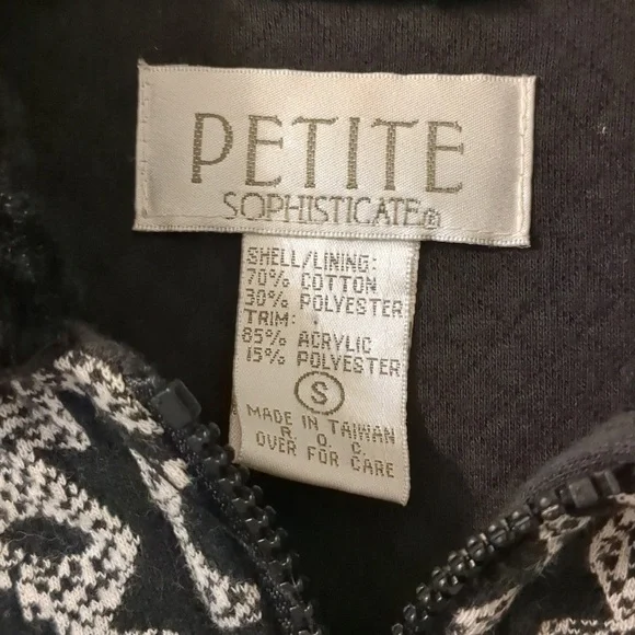 Quilted Style Faux Fur Collar Cuffs Black and White Artsy Jacket Petite Small - Picture 3 of 6